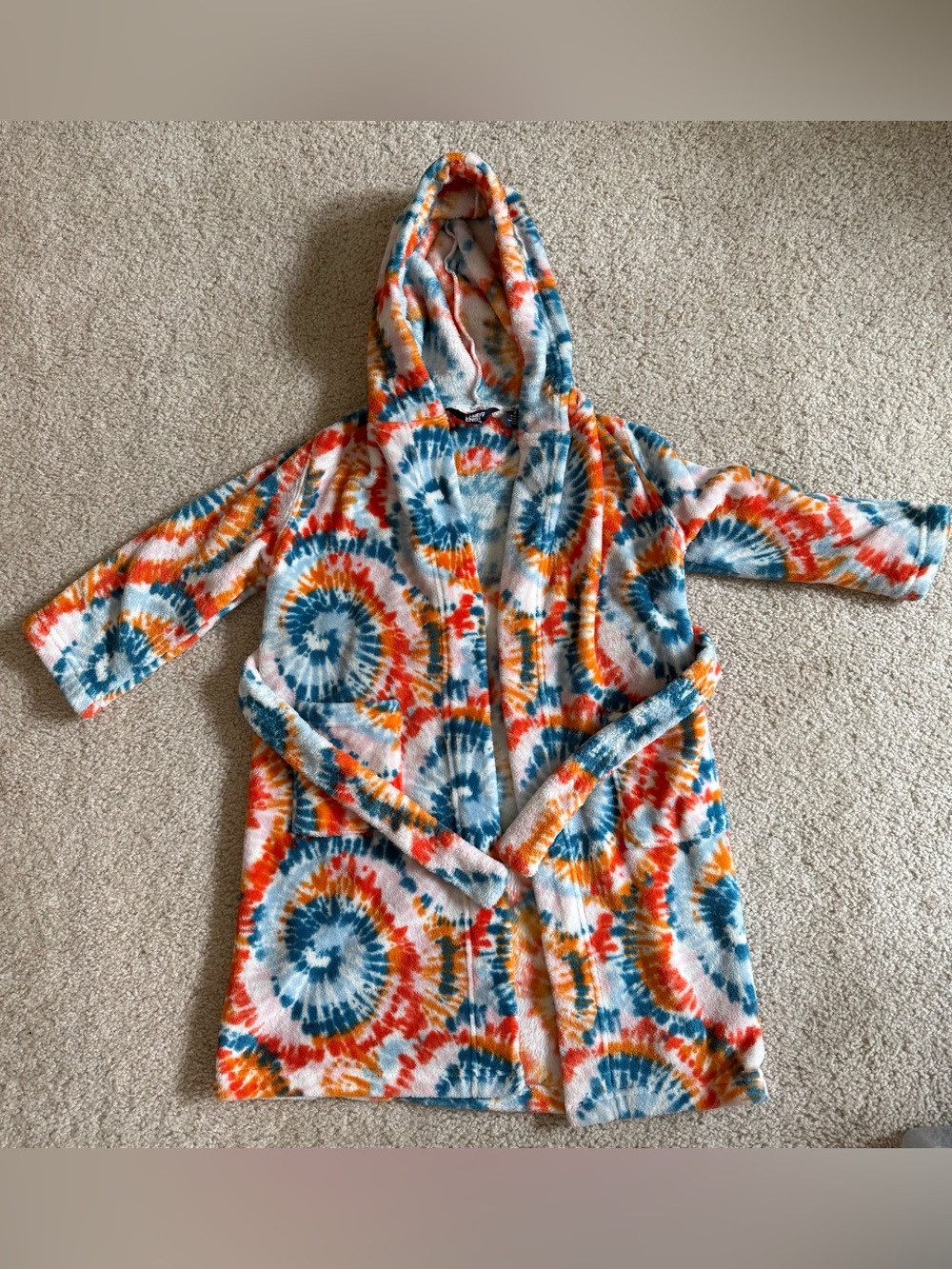 Lands' End Kids Tie-Dye Hooded Robe - Blue, Orange, Yellow